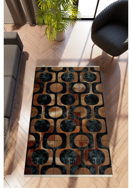 Modern Geometrik Gri Dijital Baskı Halı Kaydırmaz Ince Yıkanabilir