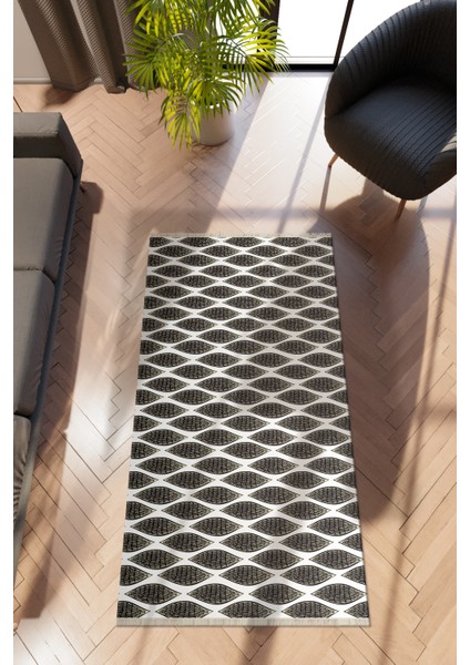 Modern Geometrik Gri Dijital Baskı Halı Kaydırmaz Ince Yıkanabilir