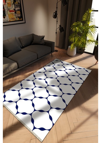 Modern Mavi Dijital Baskı Halı Kaydırmaz Ince Yıkanabilir