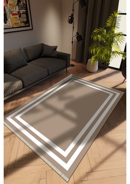 Modern Vizon Dijital Baskı Halı Kaydırmaz Ince Yıkanabilir