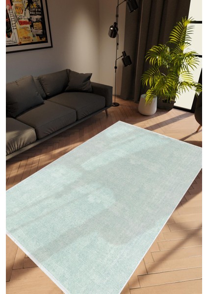 Salon Halısı Modern Eskitme Mavi Kaydırmaz Kesme Yıkanabilir Ince Halı Tüysüz Kilim