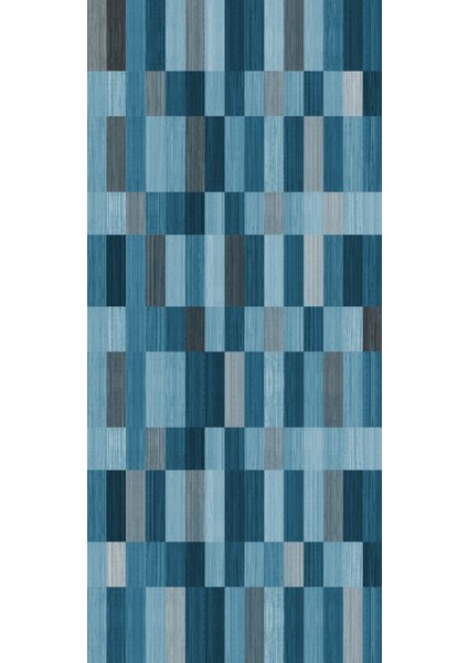 Modern Patchwork Mavi Dijital Baskı Halı Kaydırmaz Ince Yıkanabilir