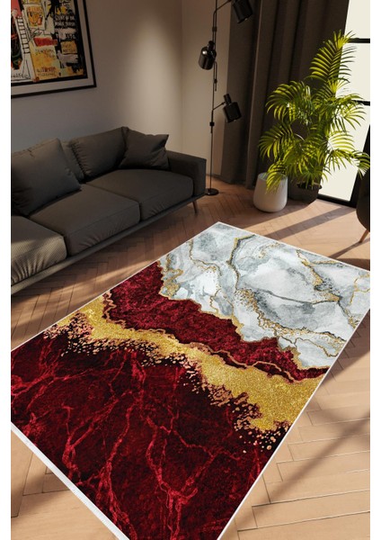 Salon Halısı Taş Mermer Modern Altın Bordo Gold Gri Kaydırmaz Yıkanabilir Ince Halı Tüysüz Kilim