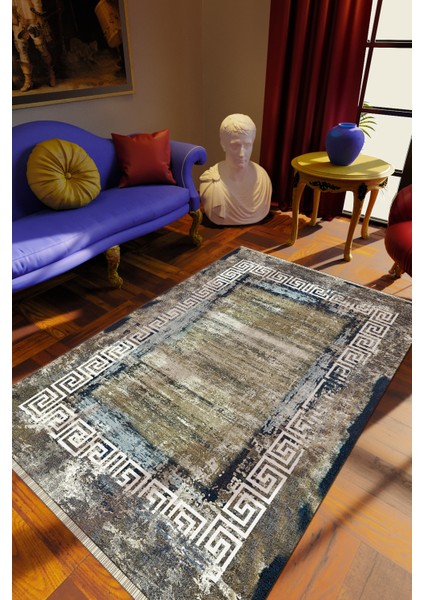 Klasik Karışık Renkli Dijital Baskı Halı Kaydırmaz Ince Yıkanabilir