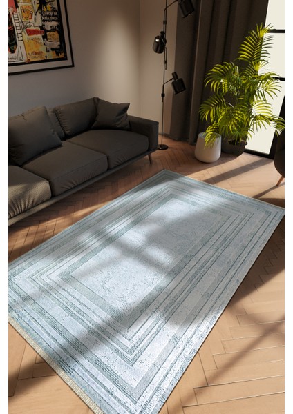 Modern Eskitme Mavi Dijital Baskı Halı Kaydırmaz Ince Yıkanabilir