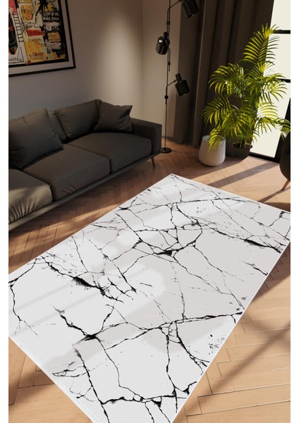 Salon Halısı Taş Mermer Modern Gri Beyaz Kaydırmaz Kesme Yıkanabilir Ince Halı Tüysüz Kilim