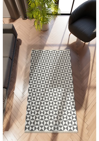 Modern Geometrik Gri Dijital Baskı Halı Kaydırmaz Ince Yıkanabilir