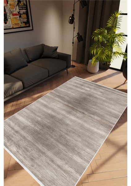 Salon Halısı Modern Eskitme Kahverengi Gri Kaydırmaz Kesme Yıkanabilir Ince Halı Tüysüz Kilim