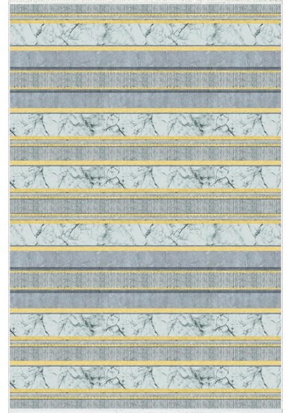 Salon Halısı Modern Çizgili Gri Altın Kaydırmaz Kesme Yıkanabilir Ince Halı Tüysüz Kilim