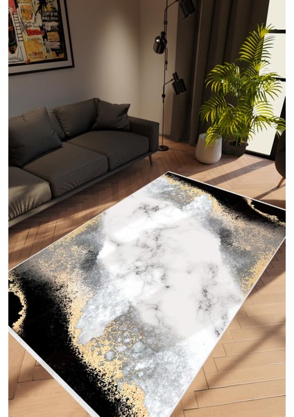 Salon Halısı Taş Mermer Modern Gri Beyaz Siyah Kaydırmaz Kesme Yıkanabilir Ince Halı Tüysüz Kilim