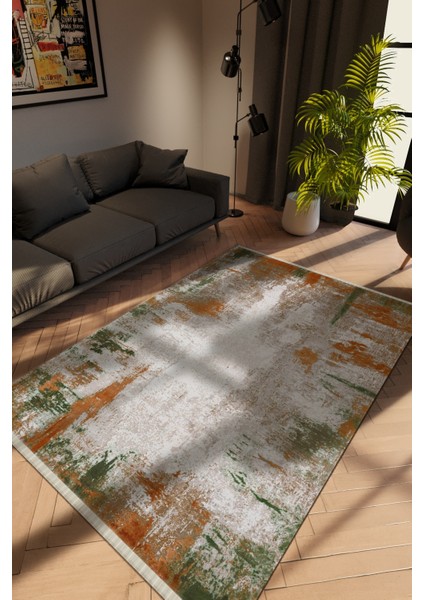 Modern Eskitme Hardal Dijital Baskı Halı Kaydırmaz Ince Yıkanabilir