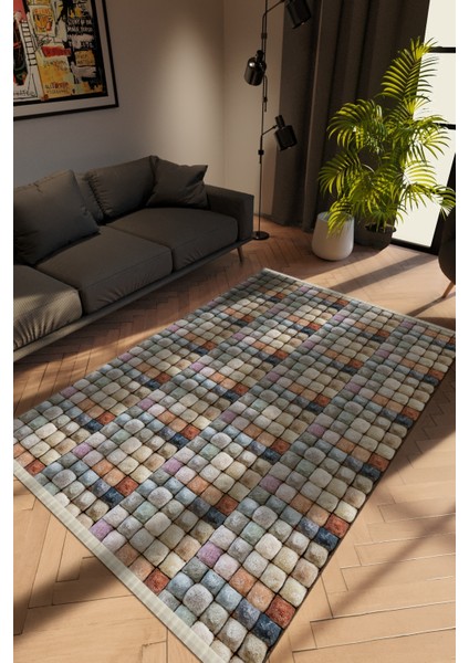 Modern Karışık Renkli Dijital Baskı Halı Kaydırmaz Ince Yıkanabilir