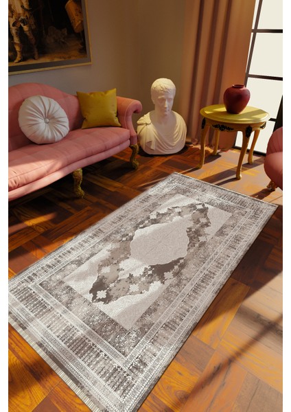 Klasik Taş Dijital Baskı Halı Kaydırmaz Ince Yıkanabilir