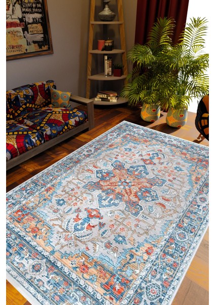 Salon Halısı Otantik Eskitme Gri Kaydırmaz Kesme Yıkanabilir Ince Halı Tüysüz Kilim