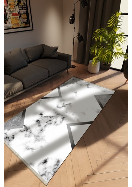 Modern Beyaz Dijital Baskı Halı Kaydırmaz Ince Yıkanabilir