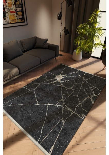 Modern Gri Dijital Baskı Halı Kaydırmaz Ince Yıkanabilir