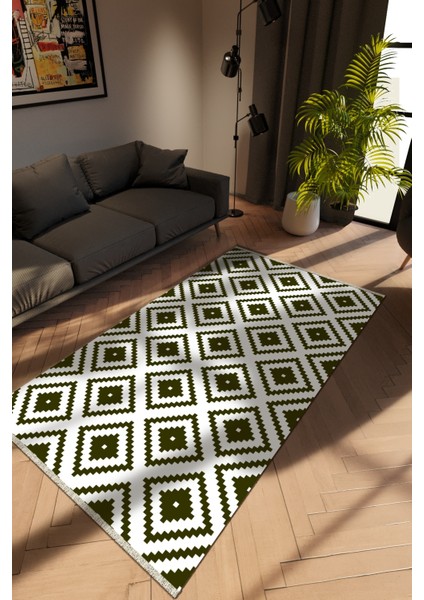 Modern Yağ Yeşili Dijital Baskı Halı Kaydırmaz Ince Yıkanabilir