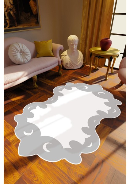 Salon Halısı Klasik Modern Gri Beyaz Kaydırmaz Kesme Yıkanabilir Ince Halı Tüysüz Kilim