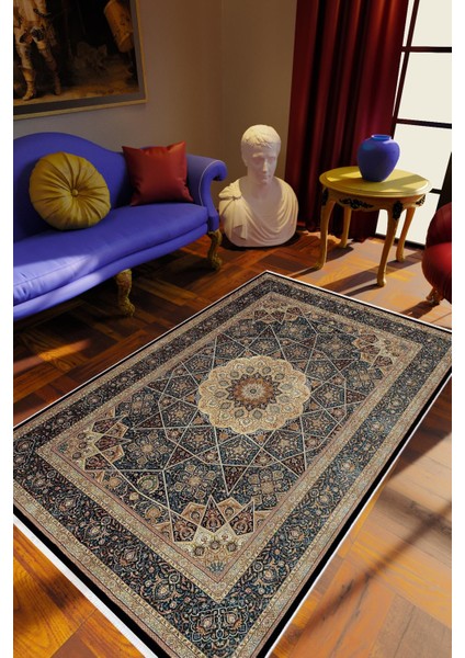 Salon Halısı Klasik Eskitme Kahverengi Kaydırmaz Kesme Yıkanabilir Ince Halı Tüysüz Kilim
