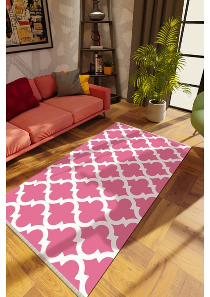Modern Pembe Dijital Baskı Halı Kaydırmaz Ince Yıkanabilir