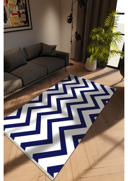 Modern Mavi Dijital Baskı Halı Kaydırmaz Ince Yıkanabilir