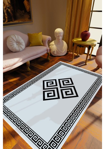 Salon Halısı Klasik Gri Kaydırmaz Kesme Yıkanabilir Ince Halı Tüysüz Kilim