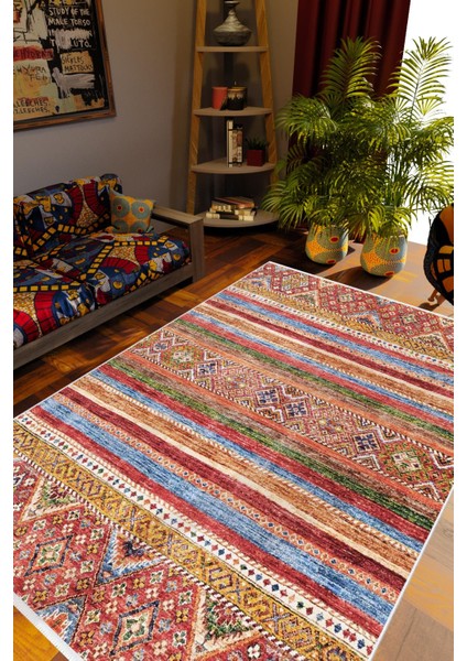 Salon Halısı Kilim Otantik Eskitme Turuncu Kaydırmaz Yıkanabilir Ince Halı Tüysüz Kilim