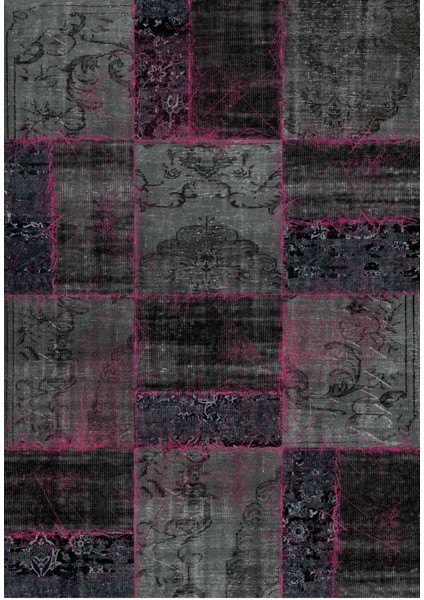 Modern Patchwork Gri Dijital Baskı Halı Kaydırmaz Ince Yıkanabilir