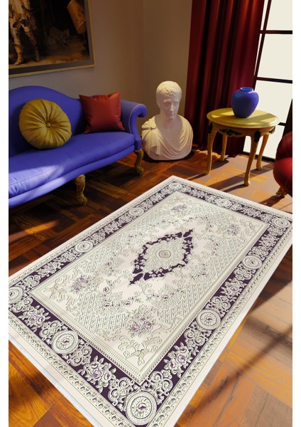 Salon Halısı Klasik Gri Beyaz Siyah Mor Kaydırmaz Kesme Yıkanabilir Ince Halı Tüysüz Kilim
