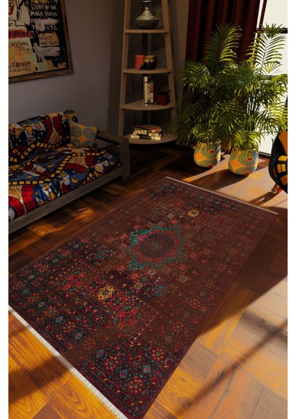 Klasik Karışık Renkli Dijital Baskı Halı Kaydırmaz Ince Yıkanabilir