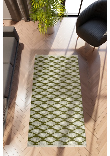 Modern Geometrik Yeşil Dijital Baskı Halı Kaydırmaz Ince Yıkanabilir