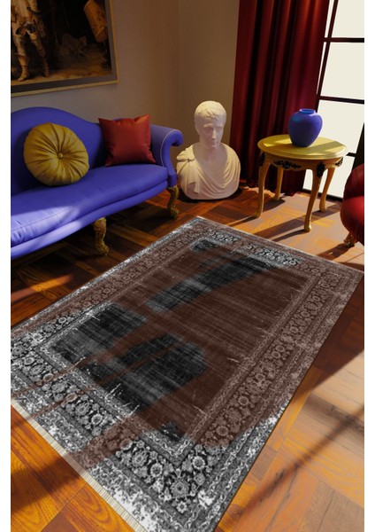 Klasik Eskitme Anstrasit Dijital Baskı Halı Kaydırmaz Ince Yıkanabilir