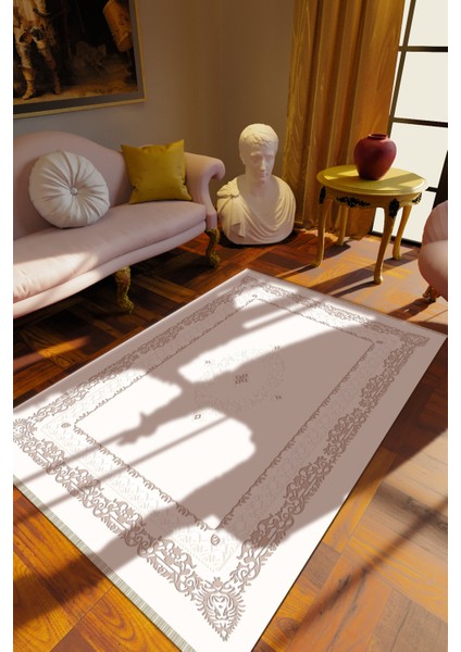 Klasik Gri Dijital Baskı Halı Kaydırmaz Ince Yıkanabilir