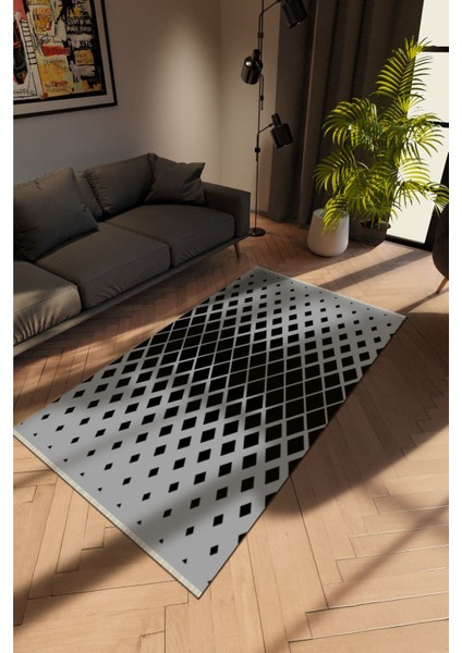 Modern Siyah Dijital Baskı Halı Kaydırmaz Ince Yıkanabilir