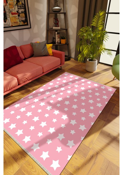 Modern Pembe Dijital Baskı Halı Kaydırmaz Ince Yıkanabilir