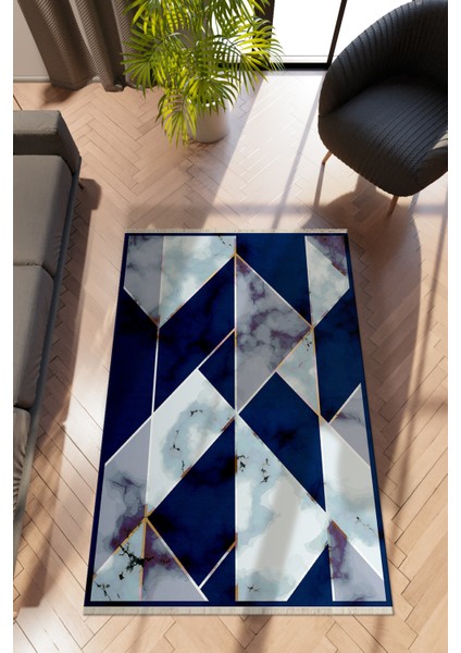 Modern Geometrik Gri Dijital Baskı Halı Kaydırmaz Ince Yıkanabilir