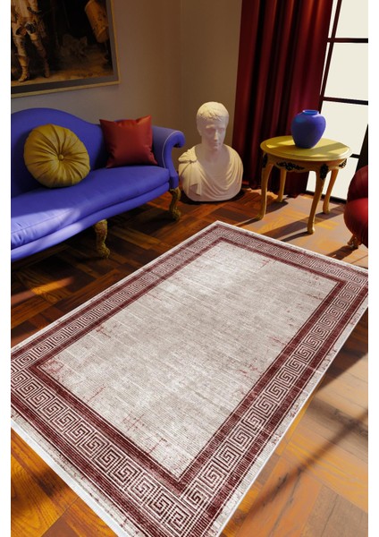 Salon Halısı Klasik Bordo Gri Kahverengi Kaydırmaz Kesme Yıkanabilir Ince Halı Tüysüz Kilim