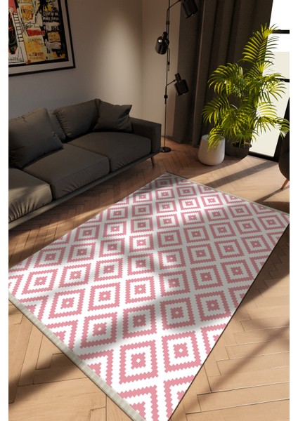 Modern Pembe Dijital Baskı Halı Kaydırmaz Ince Yıkanabilir