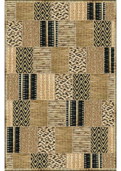 Modern Patchwork Kahverengi Dijital Baskı Halı Kaydırmaz Ince Yıkanabilir