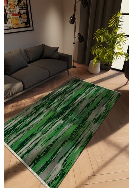 Modern Eskitme Yeşil Dijital Baskı Halı Kaydırmaz Ince Yıkanabilir