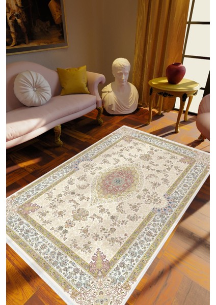 Salon Halısı Salon Halısı Eskitme Bej Ekru Kaydırmaz Kesme Yıkanabilir Ince Halı Tüysüz Kilim