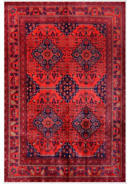 Otantik Eskitme Bordo Kaydırmaz Kesme Yıkanabilir Ince Halı