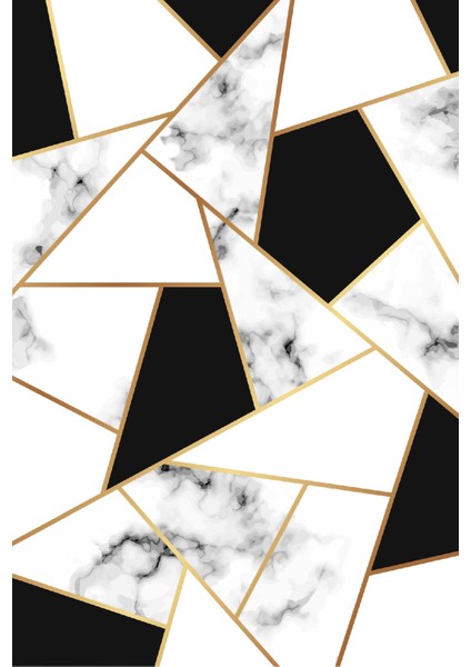 Modern Geometrik Siyah Dijital Baskı Halı Kaydırmaz Ince Yıkanabilir