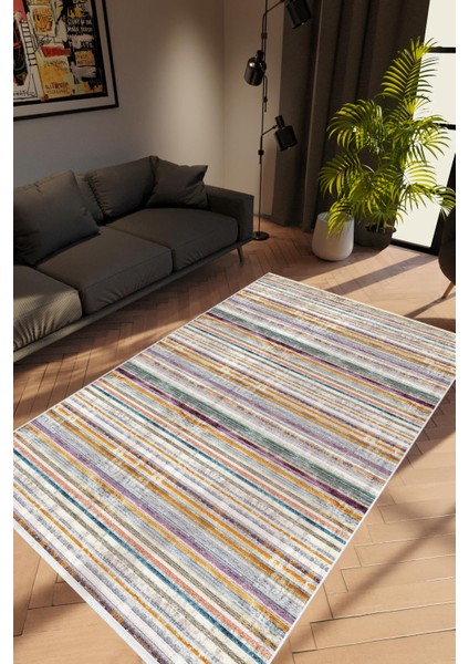 Salon Halısı Modern Eskitme Gri Kaydırmaz Kesme Yıkanabilir Ince Halı Tüysüz Kilim