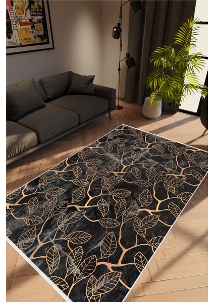 Salon Halısı Figürlü Çiçekli Siyah Gri Bej Kaydırmaz Kesme Yıkanabilir Ince Halı Tüysüz Kilim
