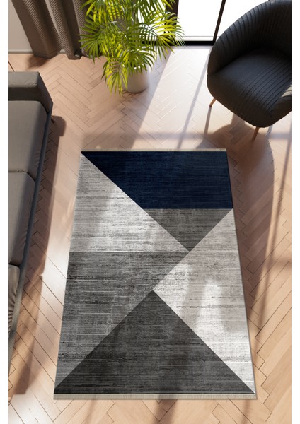 Modern Geometrik Gri Dijital Baskı Halı Kaydırmaz Ince Yıkanabilir