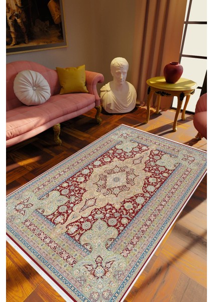 Salon Halısı Salon Halısı Eskitme Klasik Bordo Kaydırmaz Kesme Yıkanabilir Ince Halı Tüysüz Kilim