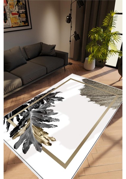 Salon Halısı Çiçekli Gümüş Beyaz Anstrasit Krem Kaydırmaz Yıkanabilir Ince Halı Tüysüz Kilim