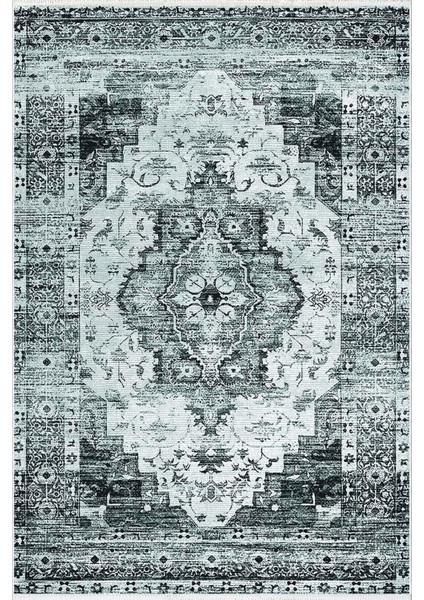 Salon Halısı Klasik Eskitme Metalik Gri Kaydırmaz Kesme Yıkanabilir Ince Halı Tüysüz Kilim