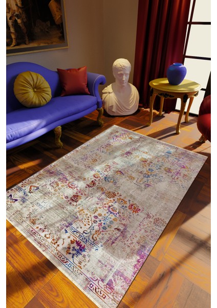 Klasik Eskitme Karışık Renkli Dijital Baskı Halı Kaydırmaz Ince Yıkanabilir